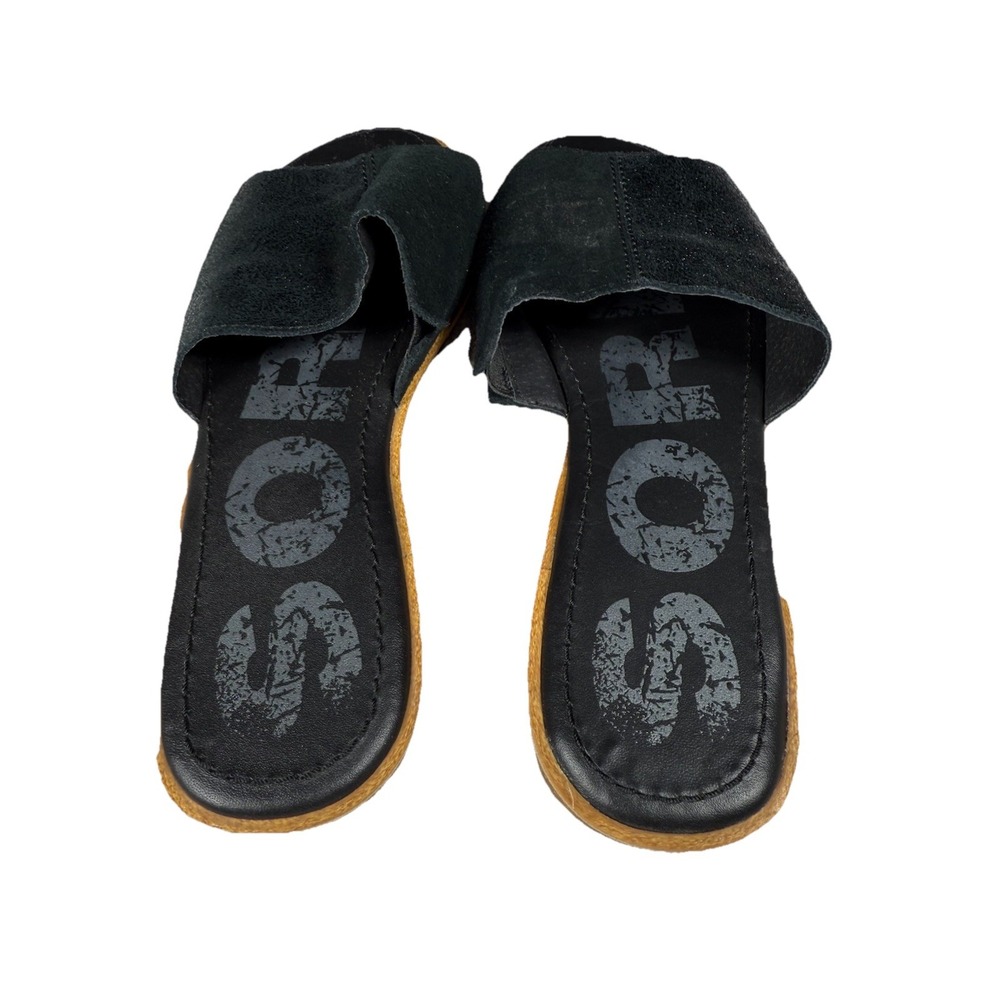 SORELSandals Women's Size 8.5 Ella Block Slide Black Leather Suede EVA Footbed - Picture 6 of 8